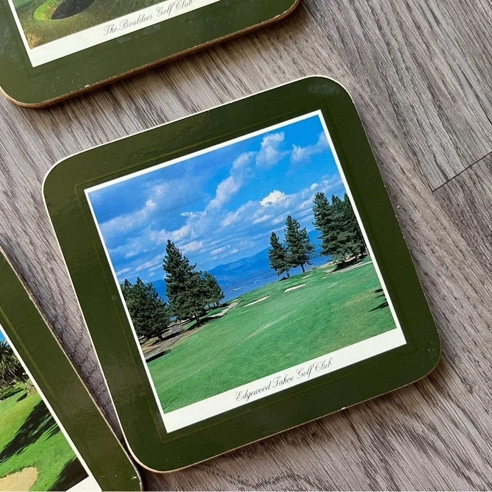 Vintage CloverLeaf USA Golfing Square Coasters Varying Golf Courses 4X4 Cork